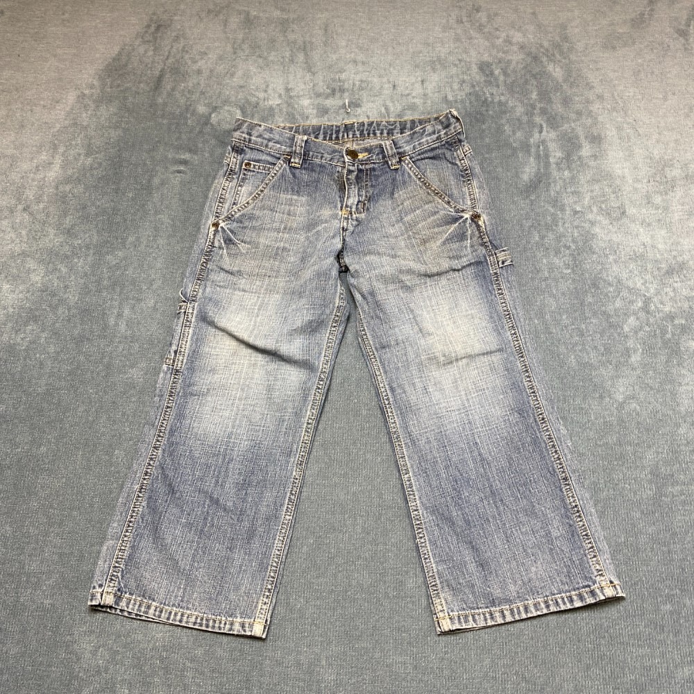 Wrangler Carpenter Jeans Boys 8 Husky Blue Denim Hammer Loop Adjustable Waist